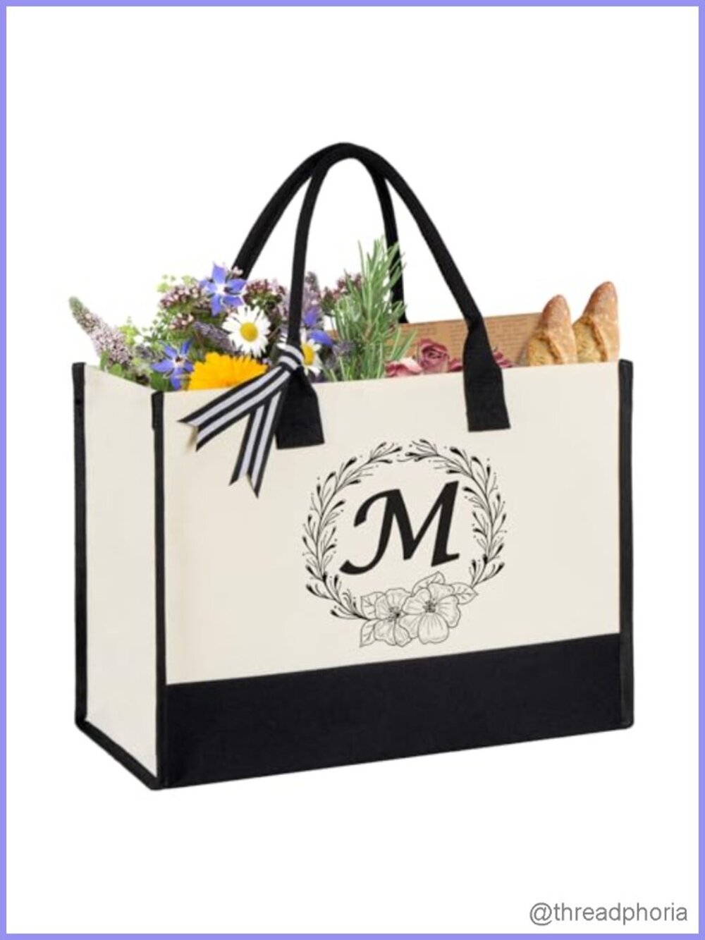 Personalized Initial Canvas Tote Bag Large Beach Bag for Women Gift for Mom